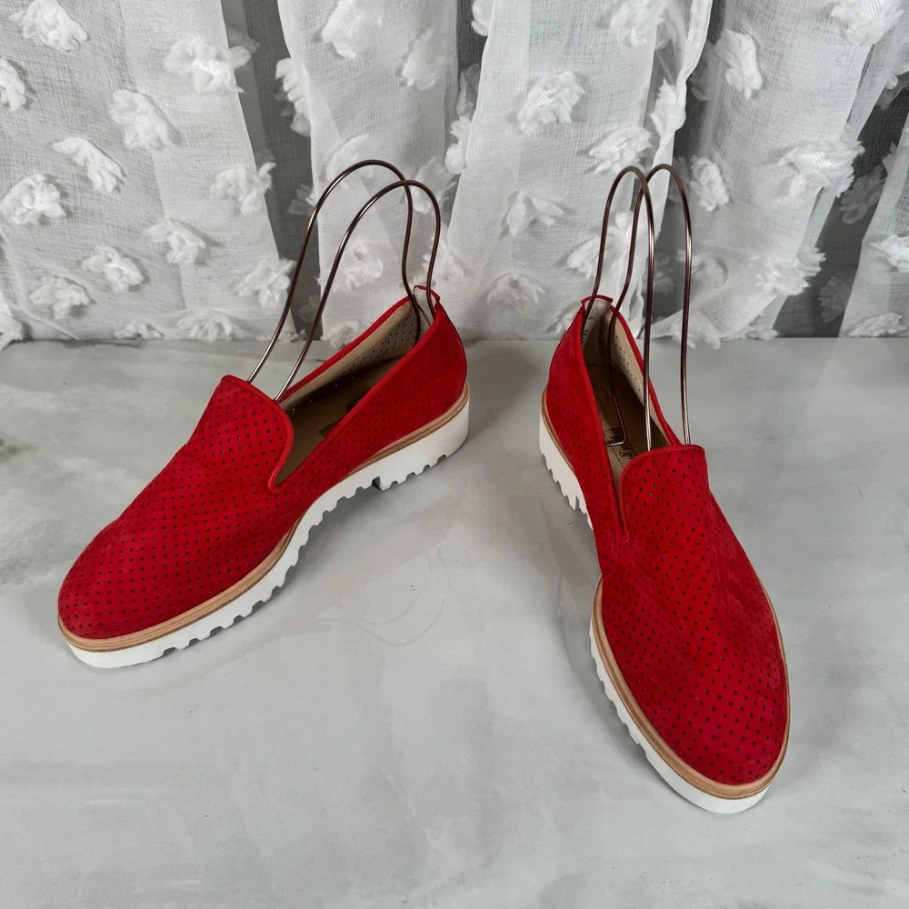 Paul Green Cailey Red Perforated Leather Loafers‎ Slip On Comfort Casual Size 6